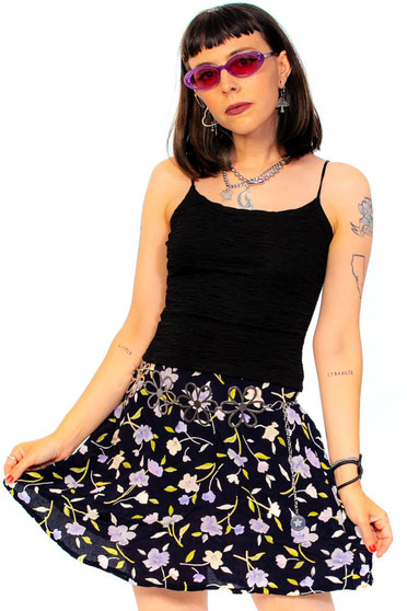 Vintage 90's Flowers In The Wind Floral Mini Skirt