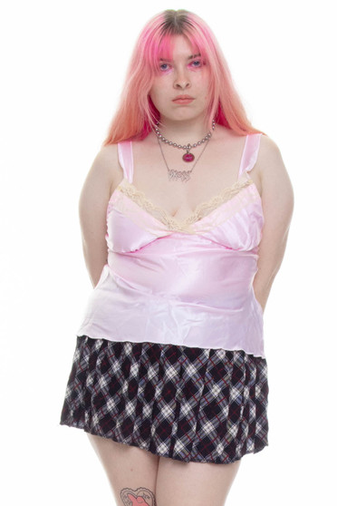 Vintage Y2K Bubble Gum Pink Lace Silk Cami 2