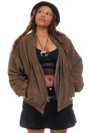 Vintage 90's Brown Leather Suede Bomber Jacket