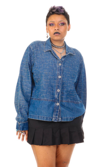 Vintage 90's Denim Stitched Button Up Shirt