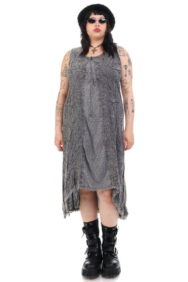 Vintage Y2K Faded Grey Embroidered Tank Dress - XL/2X