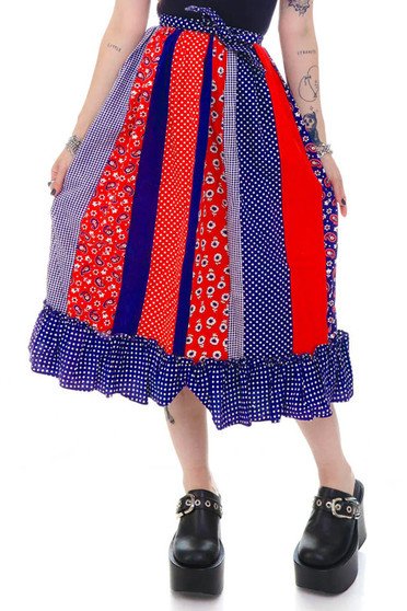 Vintage 70's Mix Print Stripe Ruffle Skirt