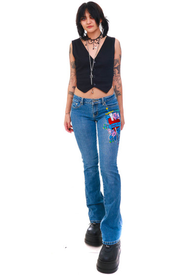 Vintage Y2K Love Hurts Embroidered Denim Flares