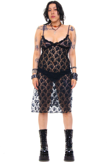 Vintage Y2K Black Lace Slip Dress