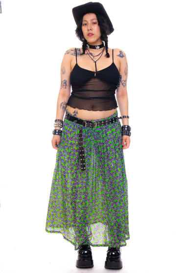 Vintage 90's Green Floral Maxi Skirt 1