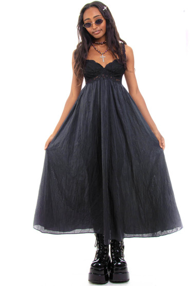 Vintage 90's Romantic Black Slip Maxi Dress