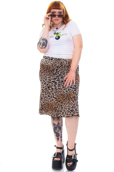 Vintage 90's Black Stretchy Cheetah Print Midi Skirt