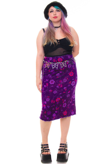 Vintage 90's Sparkly Purple Floral Print Skirt
