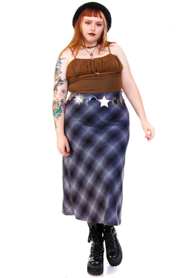 Vintage 90's Grey Plaid Midi Skirt