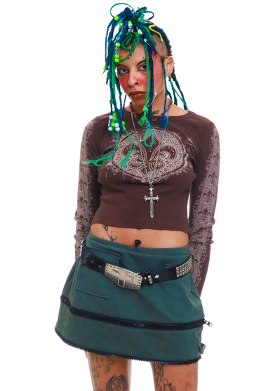 Vintage Y2K Fleur-de-lis Brown Top