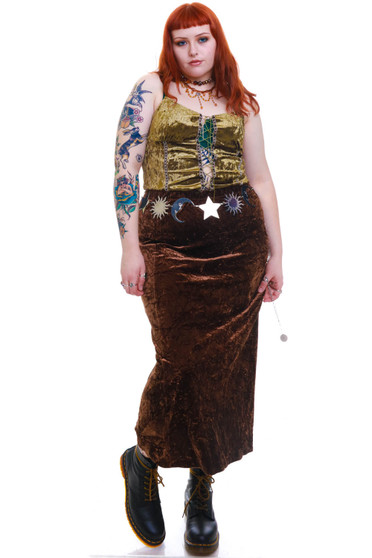 Vintage 90's Brown Velvet Maxi Skirt 1