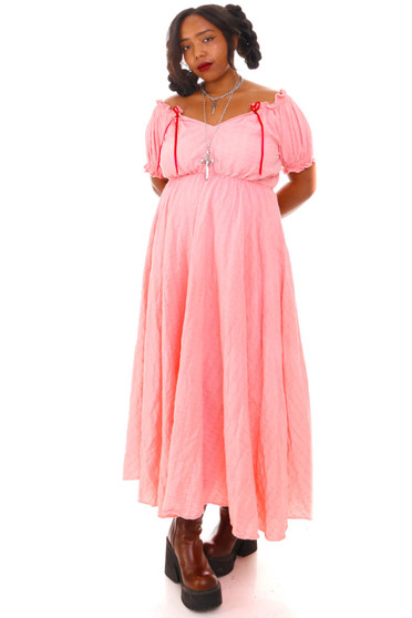 Vintage 70's Pink Princess Puff Maxi Dress