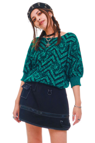 Vintage 90's Emerald & Black Zig Zag Knitted Top
