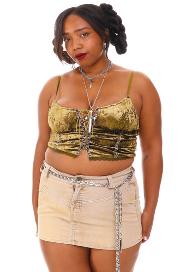 Vintage Y2K Khaki Corduroy Mini Skirt