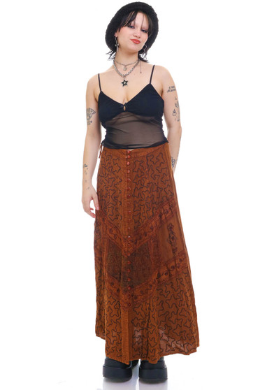 Vintage 90's Brown Embroidered Maxi Skirt