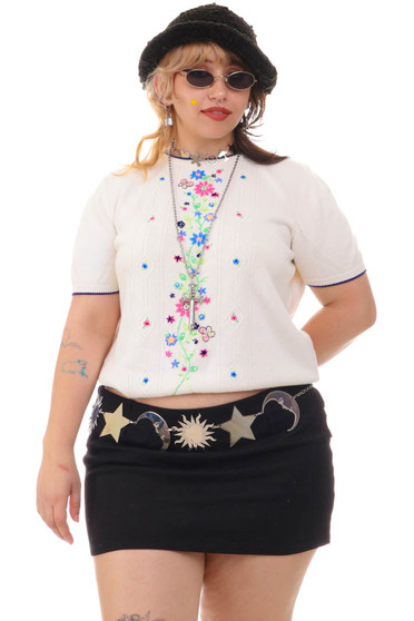 Vintage 90's Flower Party Embroidered Sweater