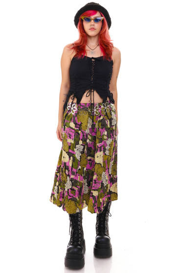 Vintage 90's Green & Purple Mixed Print Midi Skirt