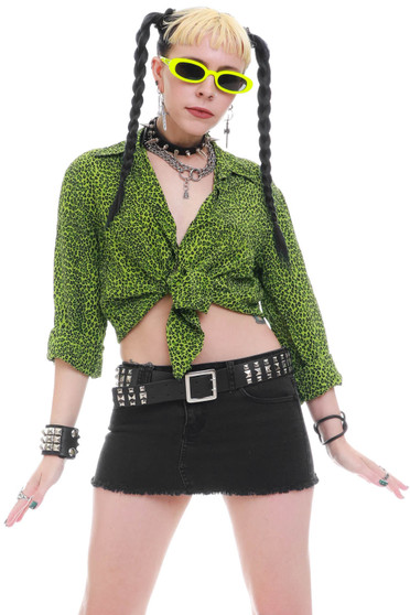 Vintage 90's Green Leopard Print Button-Up