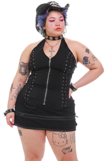 Vintage Y2K Corset Lace Up Zipper Halter Top
