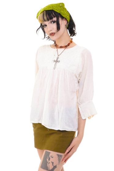 Vintage 90's Romantic Cotton Embroidered Blouse 1