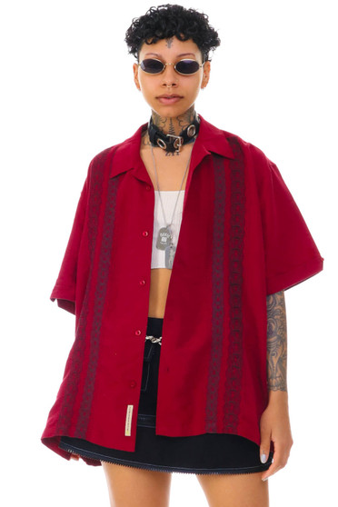 Vintage 90's Cubavera Burgundy Embroidered Button Up