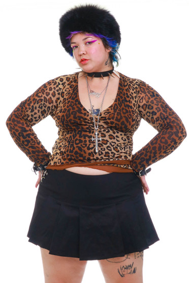 Vintage Y2K Leopard Print Wrap Top