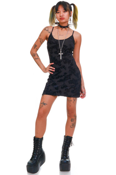 Vintage 90's Black Floral Velvet Mini Dress