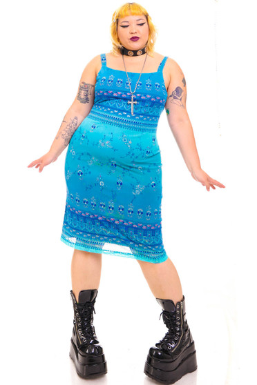 Vintage 90's Moody Blue Floral & Paisley Dress