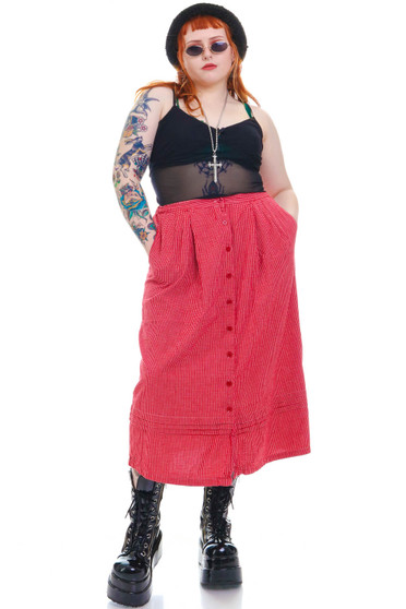 Vintage 90's Red and White Checkered Print Maxi Skirt