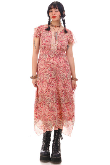 Vintage 90's Pink Paisley Maxi Dress