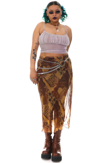 Vintage 90's Sheer Brown Patchwork Paisley Maxi Skirt