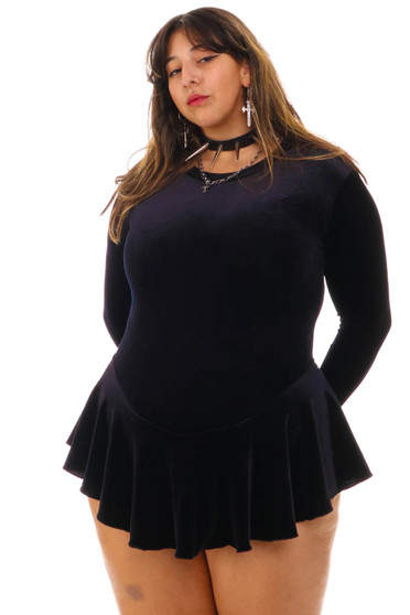 Vintage 90's Witchy Long Sleeve Black Velvet One Piece