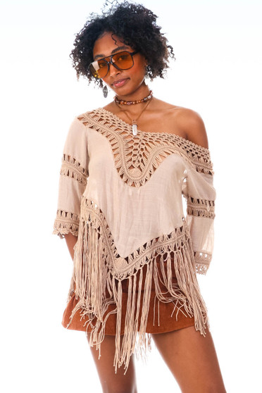 Vintage Y2K Crochet Fringe Top
