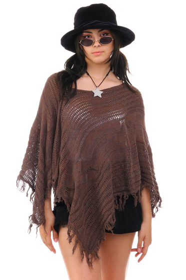 Vintage Y2K Brown Knit Poncho