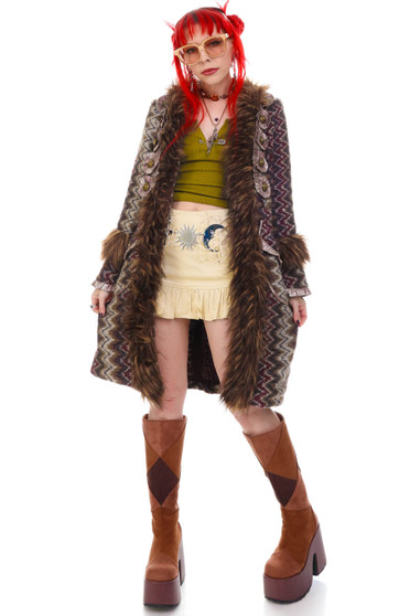 Vintage Y2K Boho ZigZag Fuzzy Coat