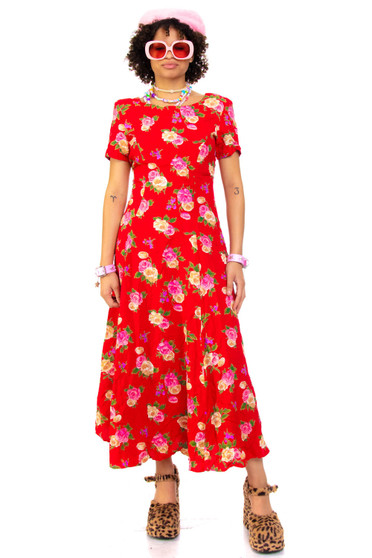 Vintage 90's Red Floral Maxi Dress