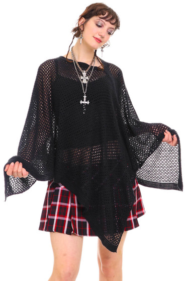 Vintage Y2K Black Open Knit Poncho