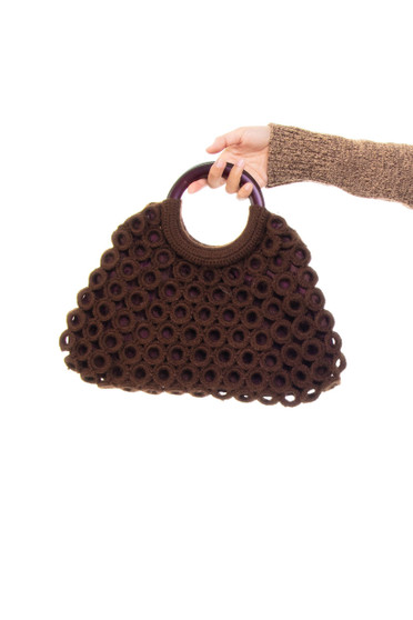 Vintage 90's Brown Flower Crochet Bag