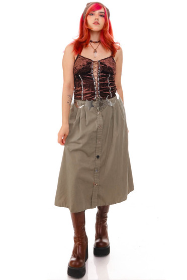 Vintage 90's Khaki Olive Midi Skirt