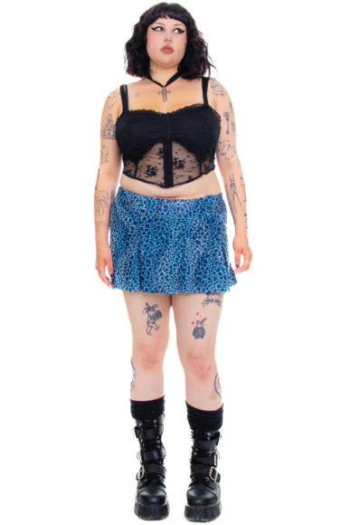 Priscilla Blue Leopard Print Low-Rise Mini Skirt