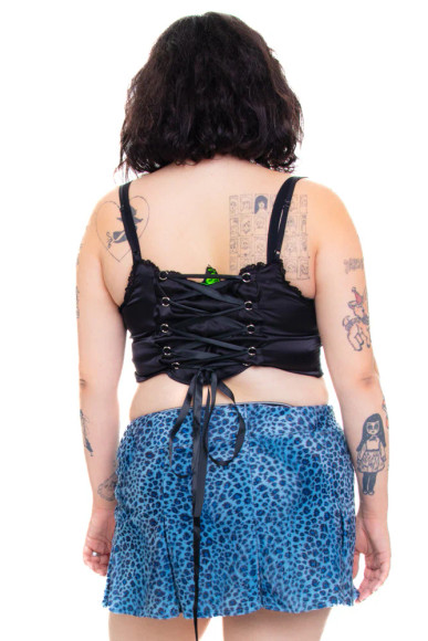 Priscilla Blue Leopard Print Low-Rise Mini Skirt