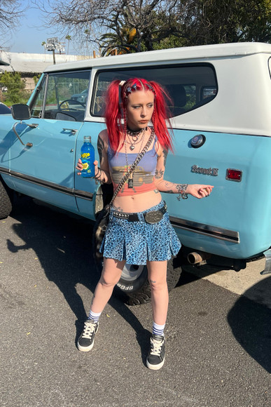 Priscilla Blue Leopard Print Low-Rise Mini Skirt