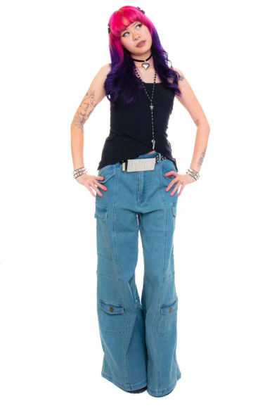 Reggie Blue Denim Cargo Baggies