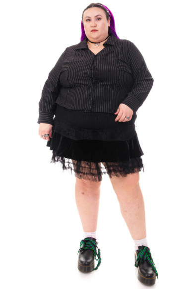 Libby Pinstripe Corset-Lace Shirt