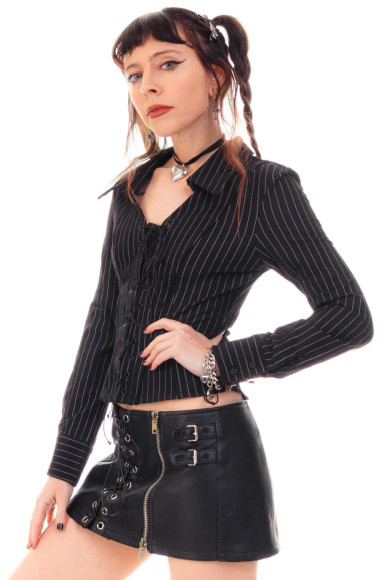 Libby Pinstripe Corset-Lace Shirt