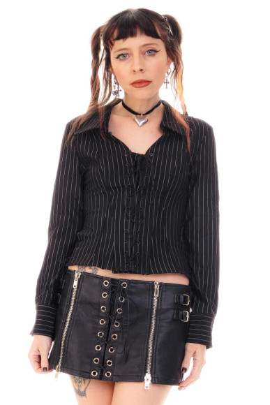 Libby Pinstripe Corset-Lace Shirt