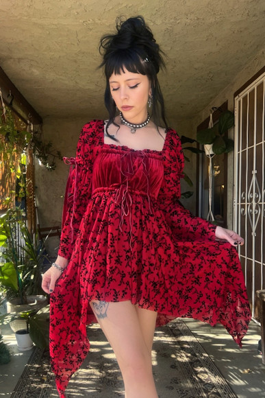 Desdemona Red Velvet Mix Dress - Tunnel Vision