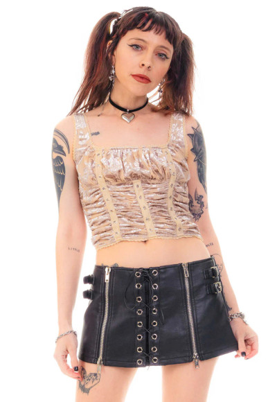 Lexi Cream Velvet Burnout Grommet Top