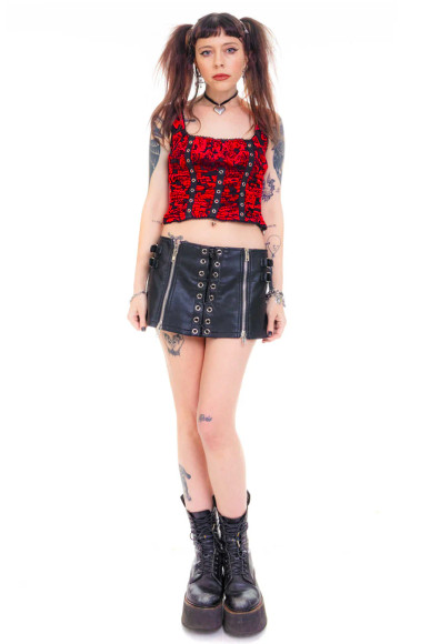 Lexi Black & Red Velvet Burnout Grommet Top