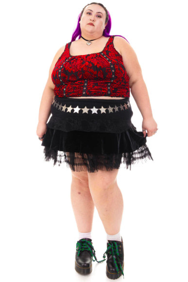 Lexi Black & Red Velvet Burnout Grommet Top